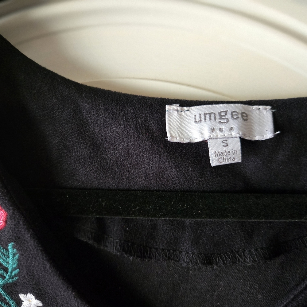 Umgee‎ Black Embroidered Floral Mini Dress Boho Western Ruffle Sleeve Small - Picture 5 of 7